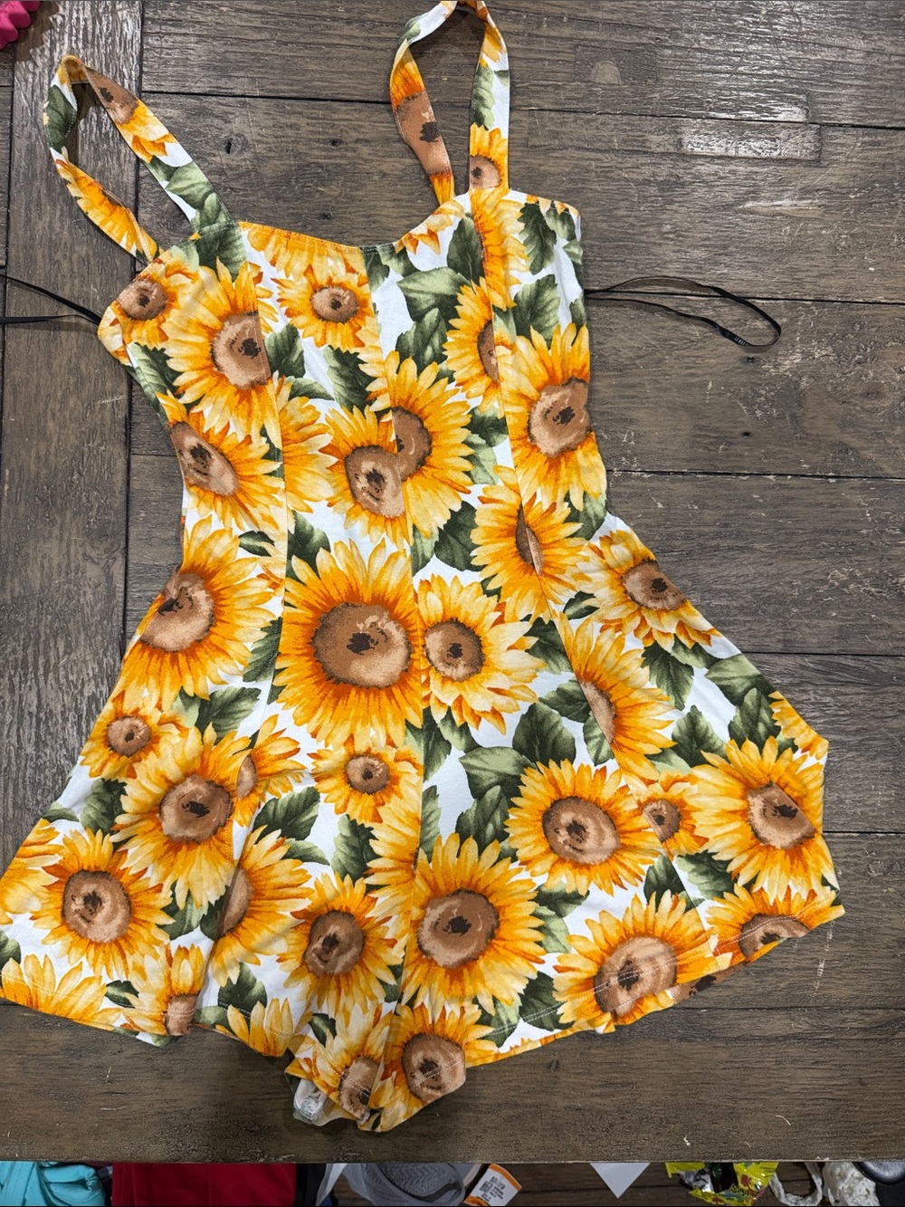 Sunflower Print women’s Sundress Romper - Yellow & Green